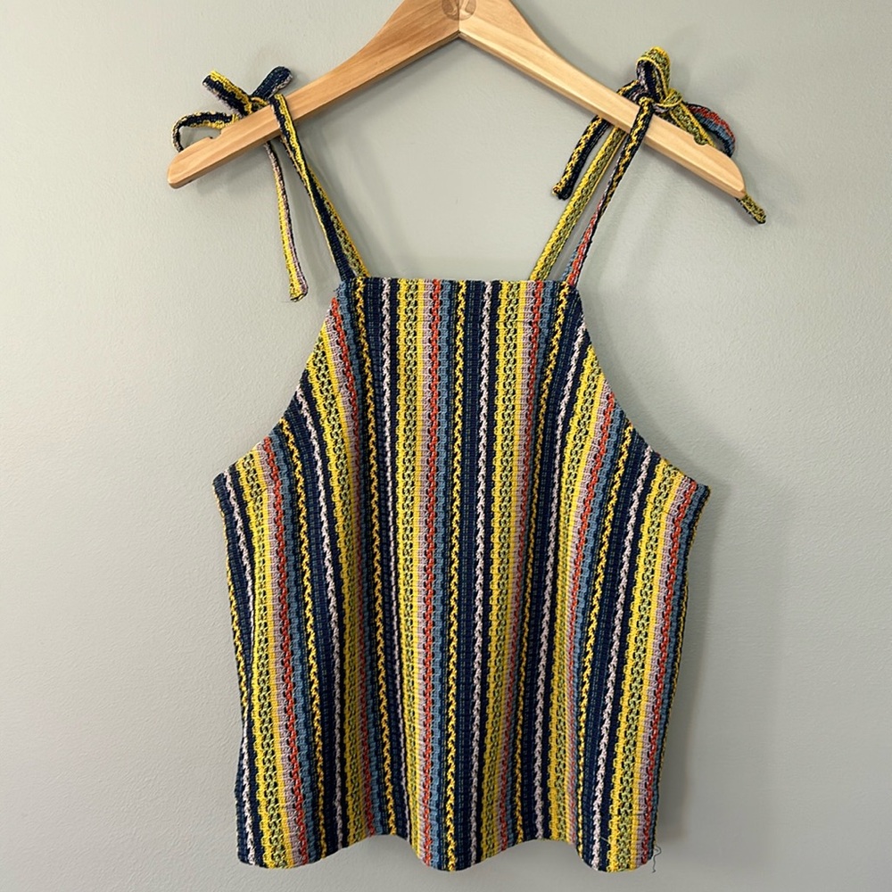 Madewell Texture &‎ Thread Tie Shoulder Tank Top Sz S Rainbow Crochet